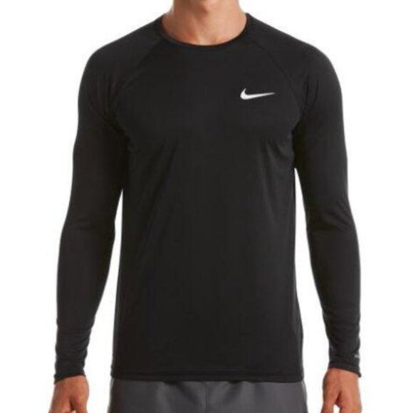 Nike Men's Dri-Fit Hydroguard Swim UPF 40 Long Sleeve Shirt Black Large NWT - Picture 1 of 3